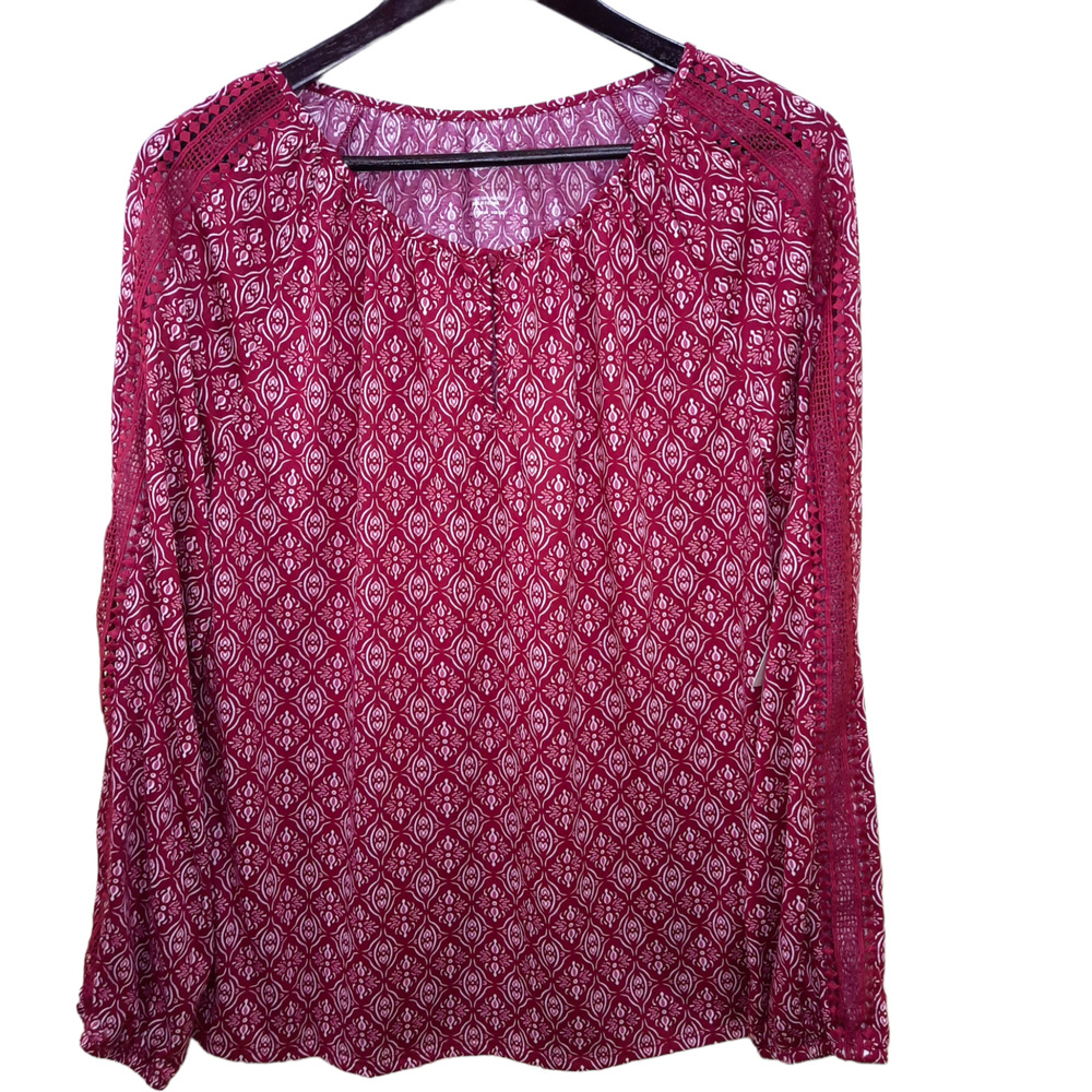 NWT ST Johns Bay| Red Boho Long Sleeve Top Size L